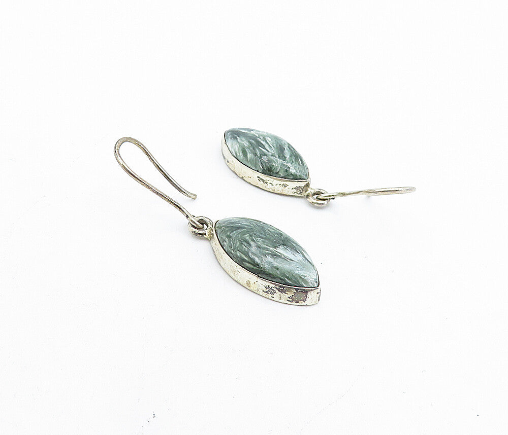 925 Sterling Silver Vintage Cabochon Cut Jasper Dangle Earrings EG2665