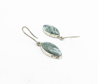 925 Sterling Silver Vintage Cabochon Cut Jasper Dangle Earrings EG2665