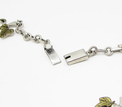 MEXICO 925 Sterling Silver Vintage 2 Tone Grape Vine Linked Necklace PT2479