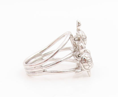 925 Sterling Silver Vintage Ring Triple Turtle Split Shank Moves  Sz 7  RG35414