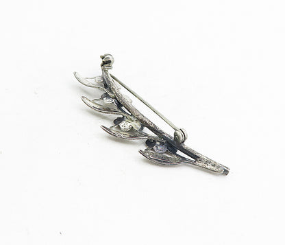 BEAU 925 Sterling Silver  Vintage Floral Leaf Branch Motif Brooch Pin  BP3070
