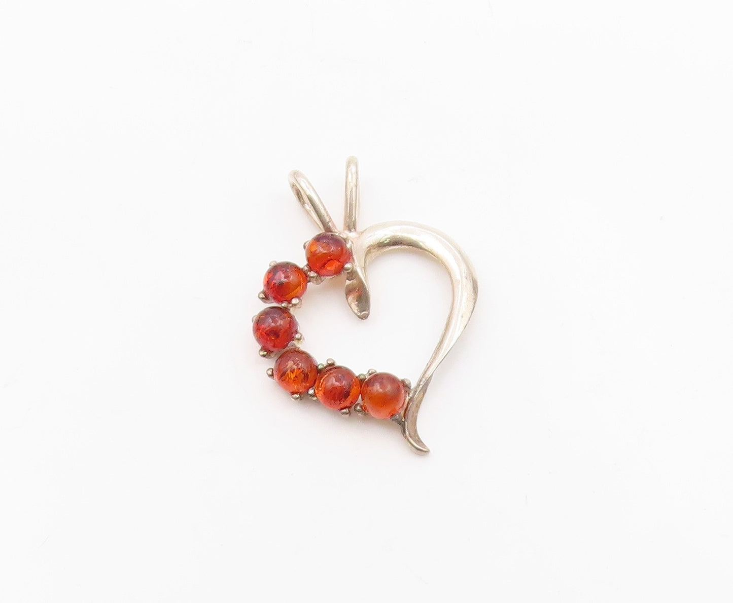 925 Sterling Silver  Vintage Cabochon Amber Open Love Heart Pendant  PT17998