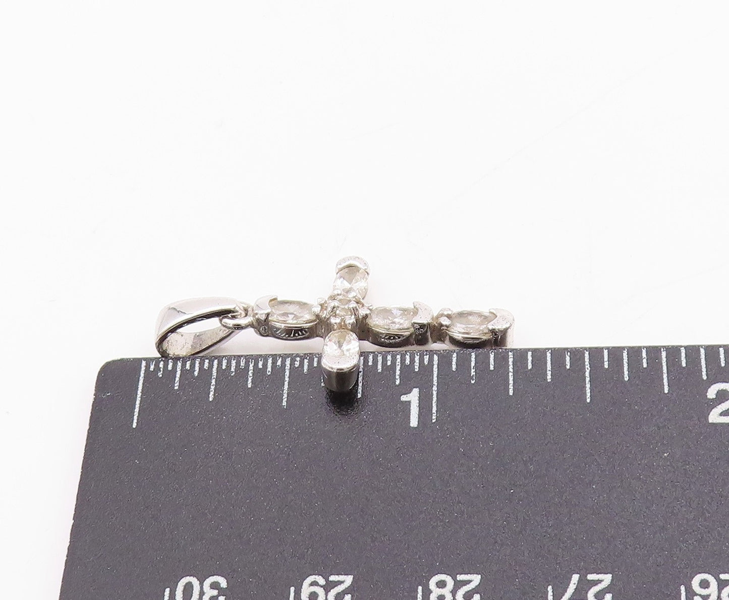 925 Sterling Silver Vintage Pendant Two Shape CZ Religious Cross Charm  PT24761