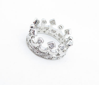 925 Sterling Silver  Topaz Polished Royal Crown Motif Band Ring Sz 6  RG5940