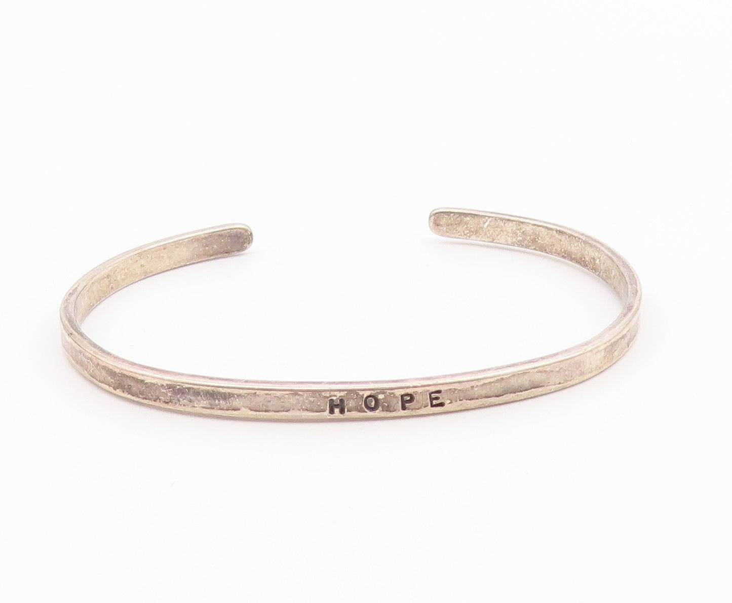 925 Sterling Silver  Vintage Petite Hope Stamped Smooth Cuff Bracelet  BT9121