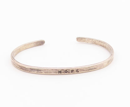 925 Sterling Silver  Vintage Petite Hope Stamped Smooth Cuff Bracelet  BT9121