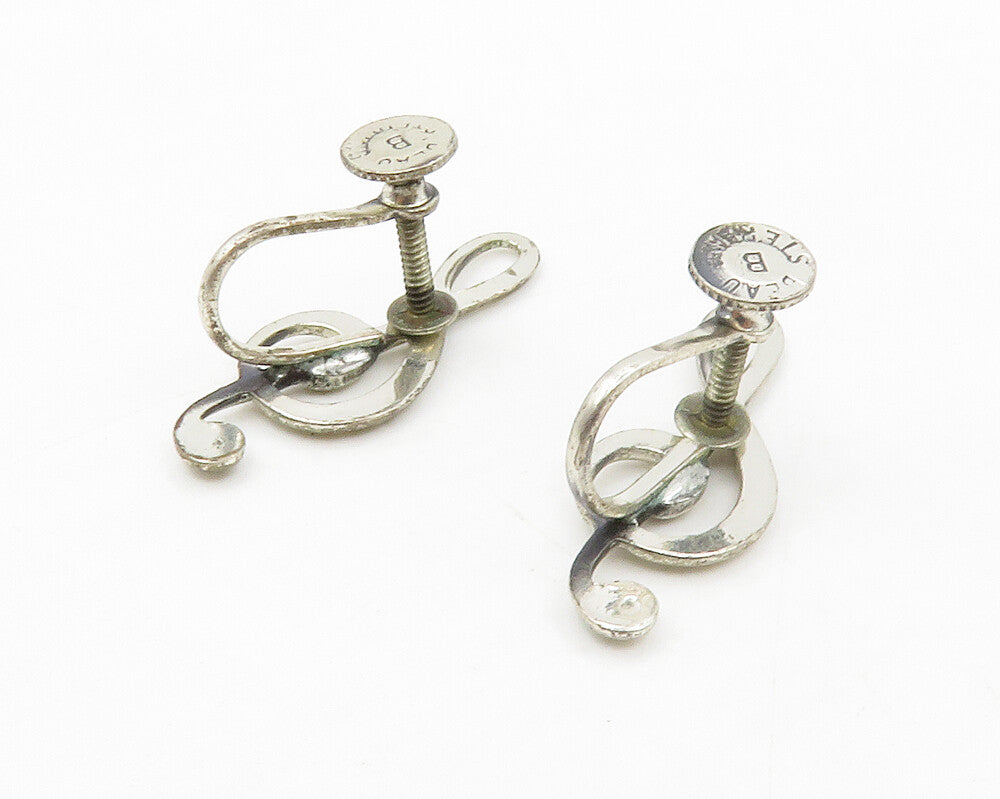 BEAU 925 Sterling Silver  Vintage Treble Clef Non Pierce Earrings  EG7067
