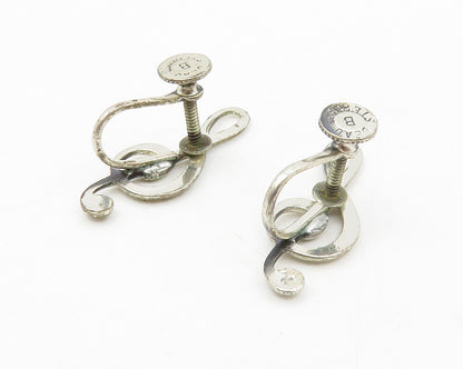 BEAU 925 Sterling Silver  Vintage Treble Clef Non Pierce Earrings  EG7067
