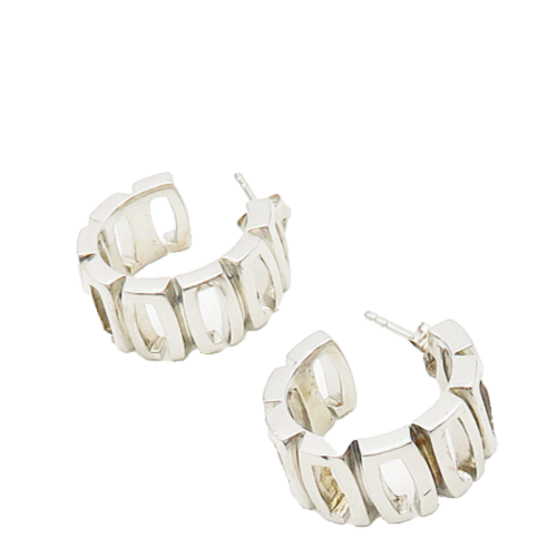 GUESS 925 Sterling Silver  Vintage Shiny Open Design JHoop Earrings  EG9699