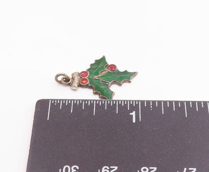 925 Sterling Silver  Vintage Enamel Hollow Christmas Plant Pendant  PT18461