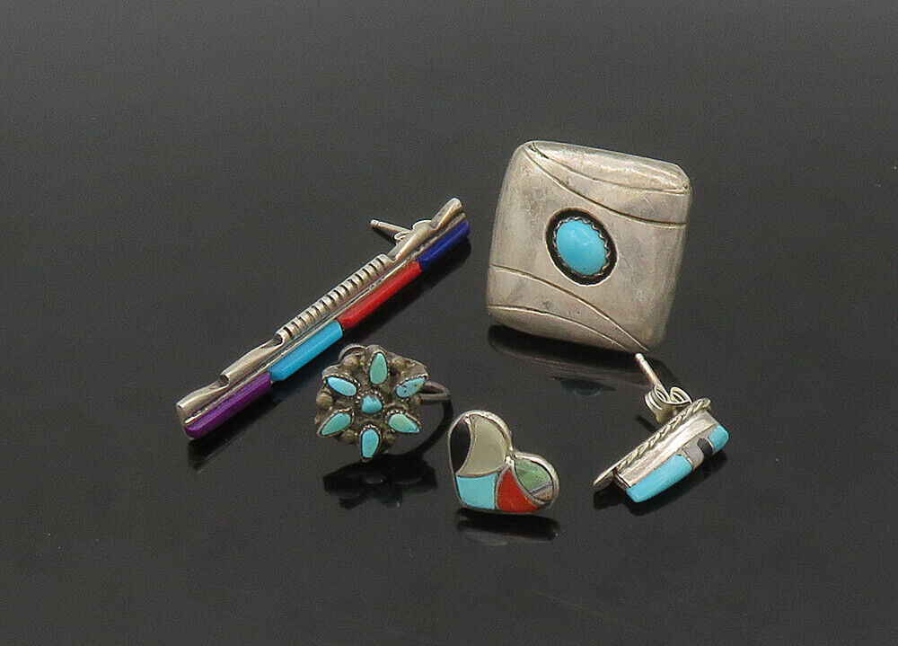 ZUNI NAVAJO 925 Silver  Vintage MultiStone Lot Single Earrings  EG11259