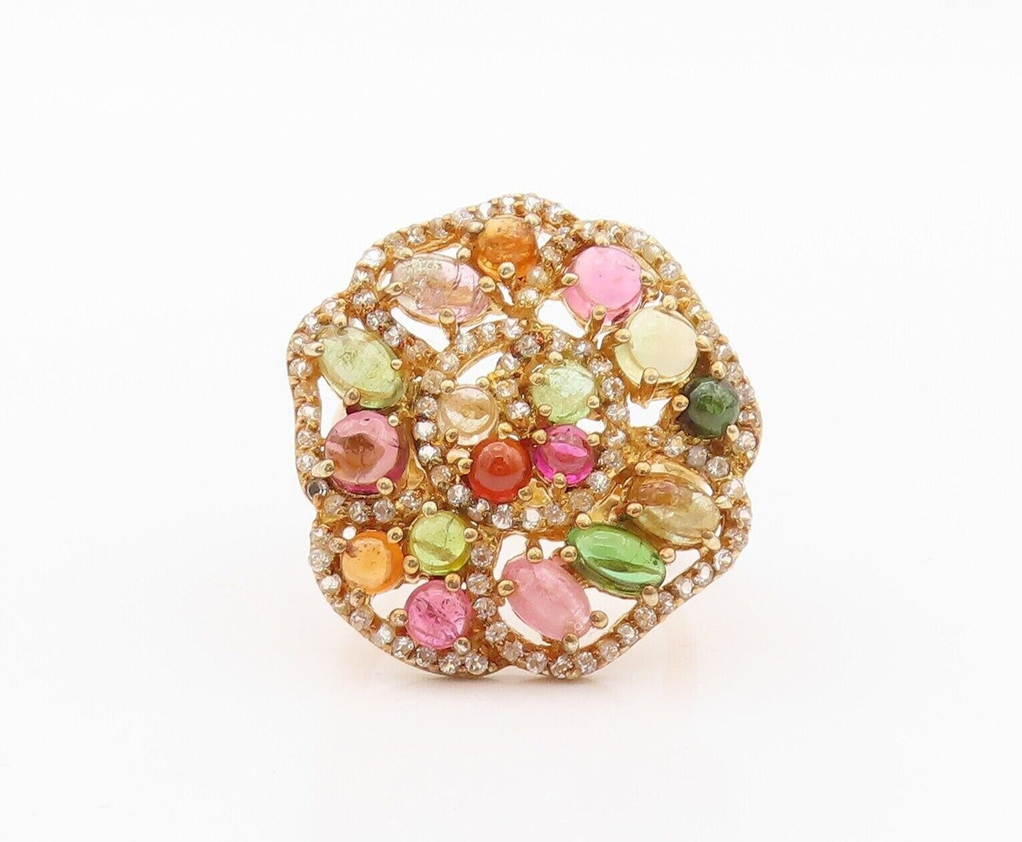 925 Sterling Silver Vintage Ring Gold Plated Cabochon Gemstones  Sz 7  RG29973