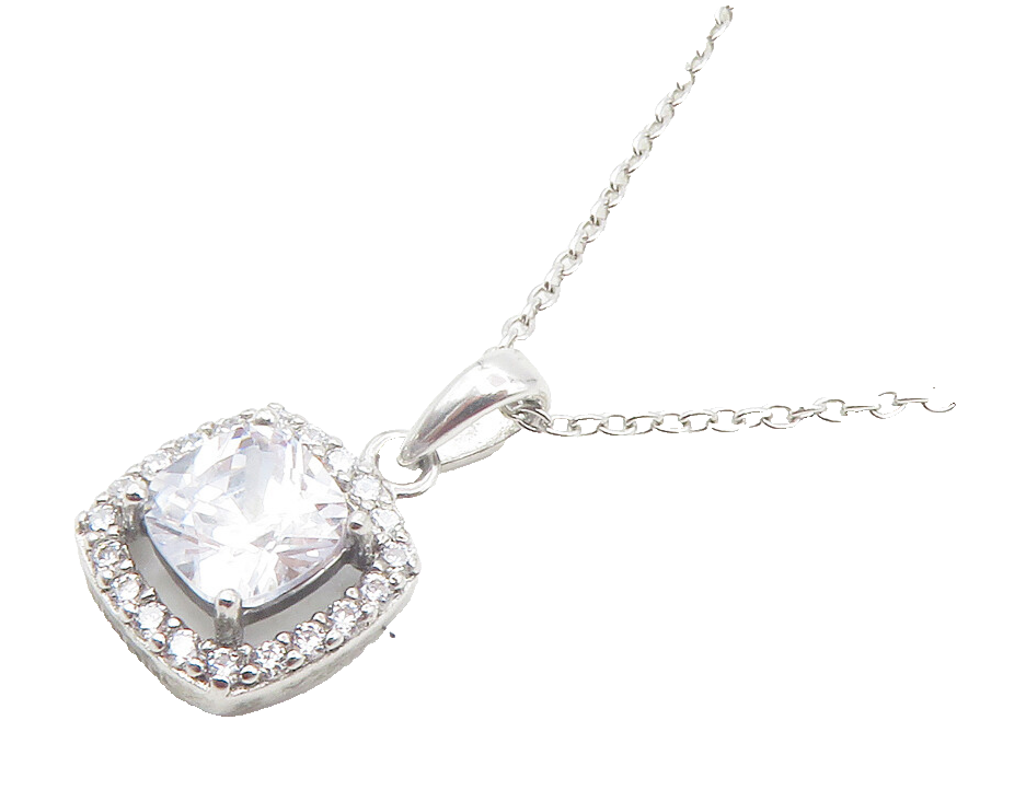 925 Sterling Silver  Prong Set Sparkling Cubic Zirconia Chain Necklace  NE2046