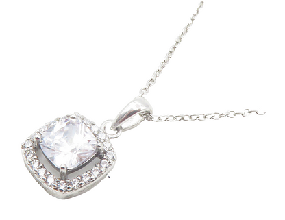 925 Sterling Silver  Prong Set Sparkling Cubic Zirconia Chain Necklace  NE2046