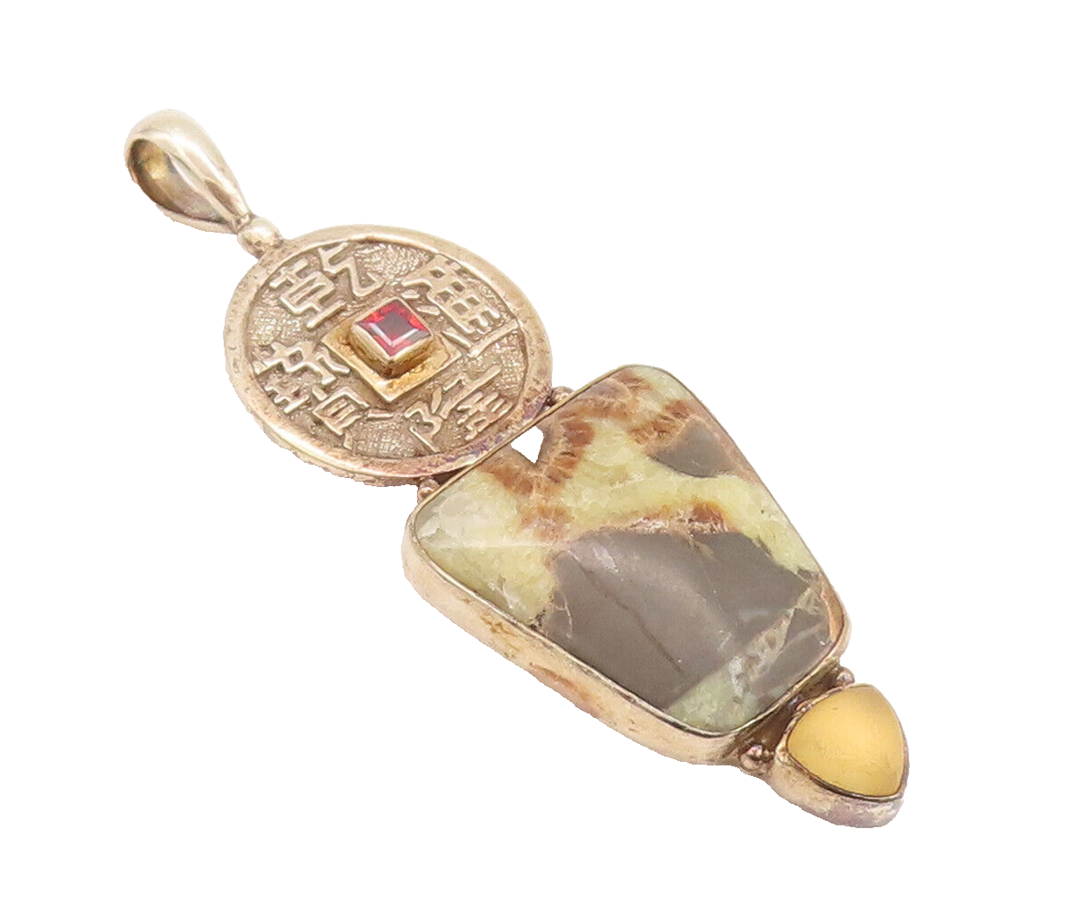 925 Sterling Silver Vintage Pendant SAJEN Chinese Jasper Citrine Topaz  PT22649