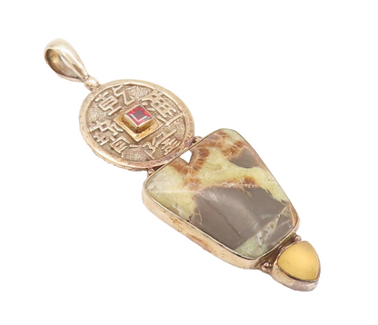 925 Sterling Silver Vintage Pendant SAJEN Chinese Jasper Citrine Topaz  PT22649