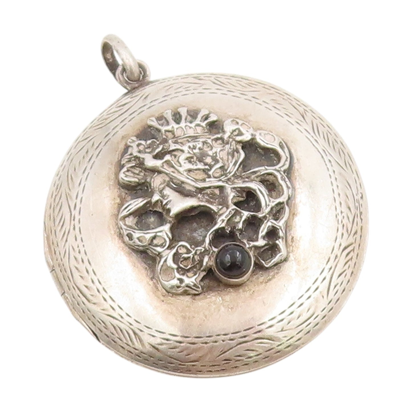 925 Sterling Silver Vintage Pendant Black Onyx Lion Crest Locket OPENS  PT25515