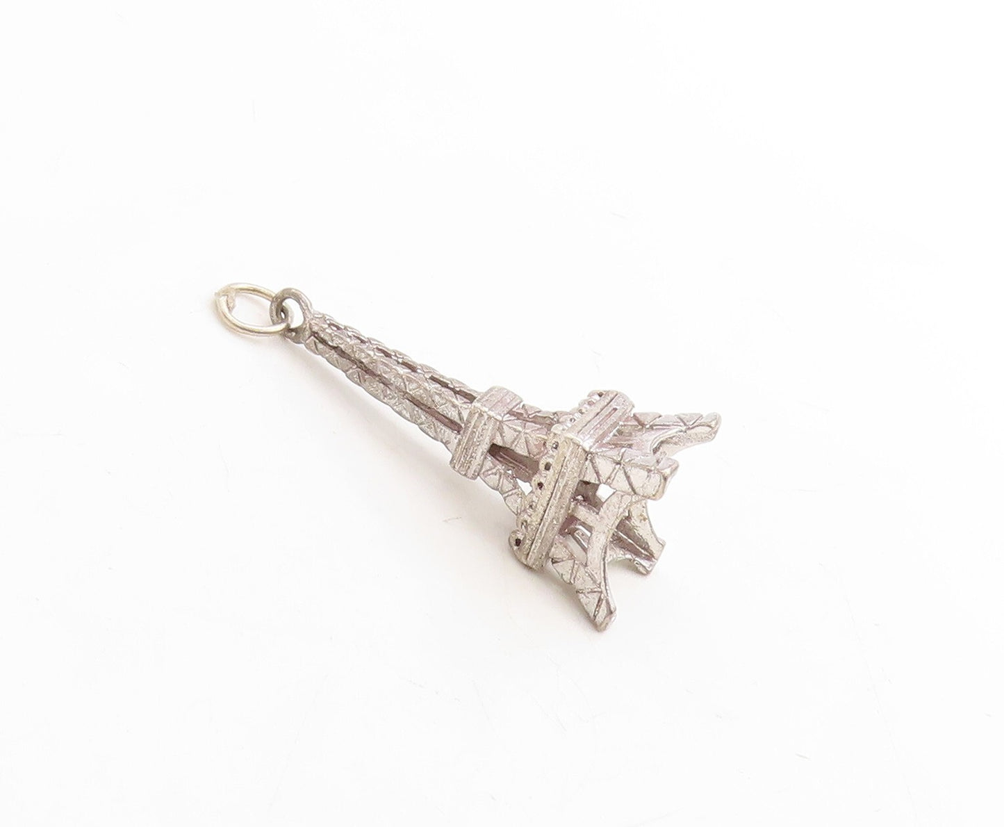 925 Sterling Silver Vintage Pendant Solid Cutout CZ Inlay Eiffel Tower  PT23705