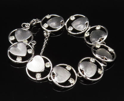 925 Silver  Vintage Textured Love Heart & Cubic Zirconia Chain Bracelet BT9505