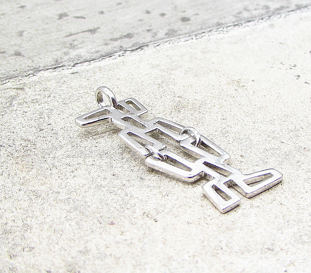 925 Sterling Silver  Linked Cut Out Art Deco Drop Pendant  PT1651