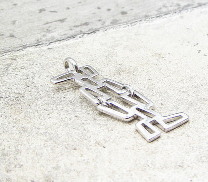 925 Sterling Silver  Linked Cut Out Art Deco Drop Pendant  PT1651