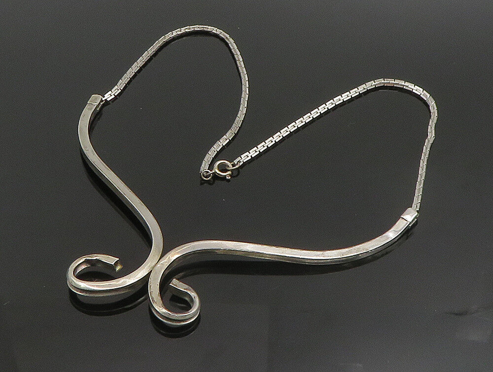 925 Sterling Silver  Vintage Minimalist Double Swirl Collar Necklace  NE3854