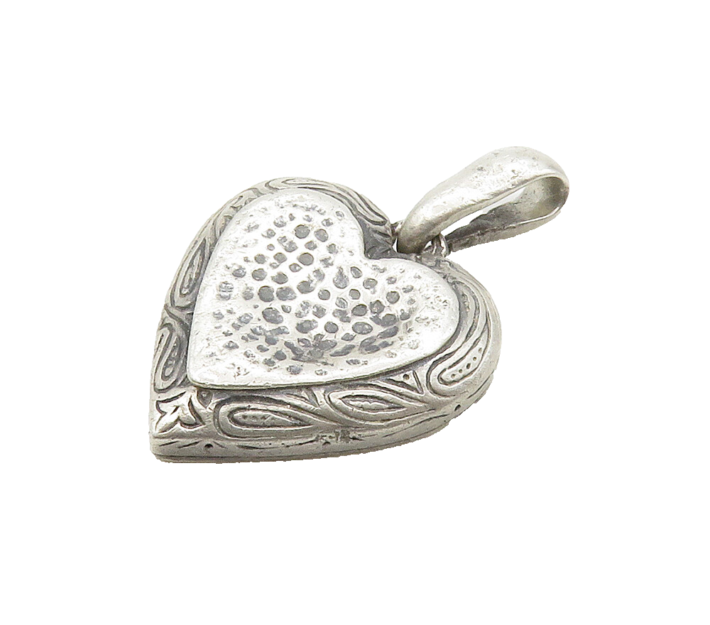 ISRAEL 925 Sterling Silver  Vintage Hammered Love Heart Drop Pendant  PT12567