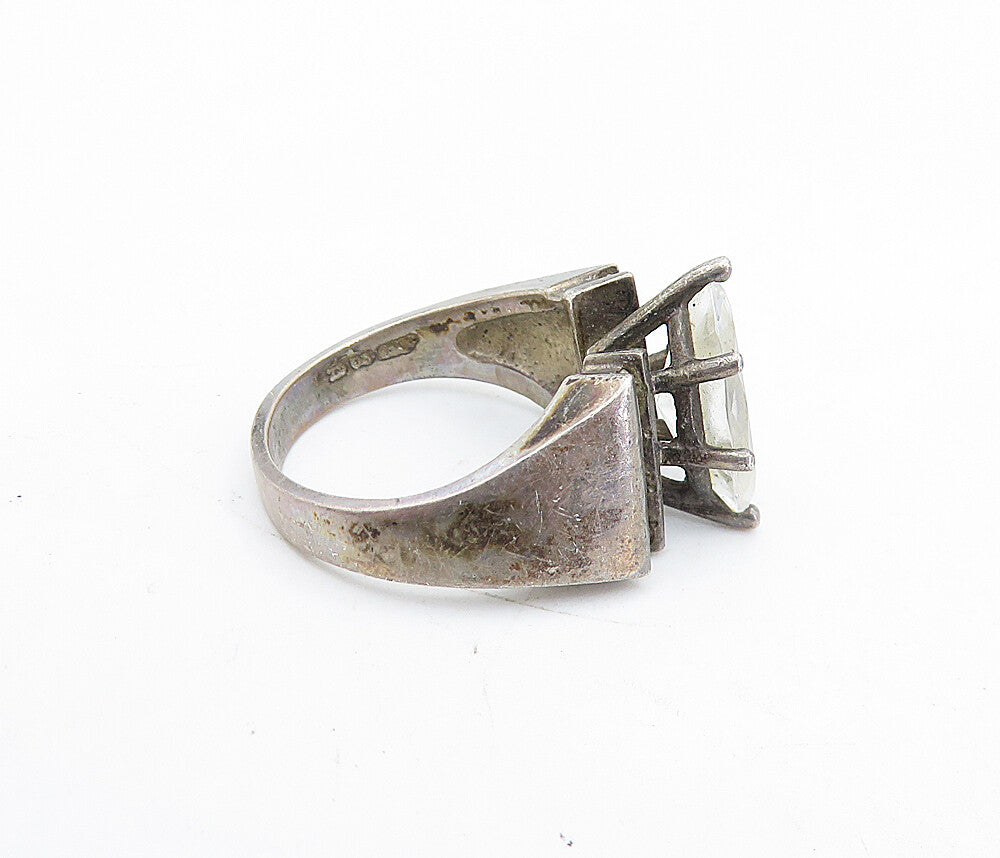 KOREA 925 Sterling Silver  Vintage Topaz Solitaire Accent Ring Sz 5  RG5852
