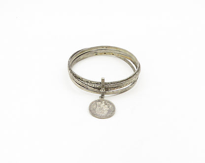 EUROPEAN 925 Silver  Vintage Antique Venezuelan Coin Bangle Bracelet  BT7601