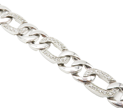 925 Sterling Silver  White Topaz Shiny Curb Link Chain Bracelet  BT5993