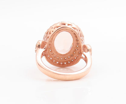 925 Sterling Silver Vintage Ring Gold Plated Oval Morganite & CZ  Sz 7  RG30546