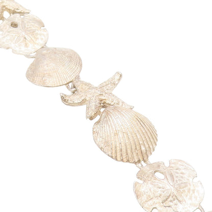 925 Sterling Silver Vintage Bracelet Nautical Seashell & Starfish Link  BT11714