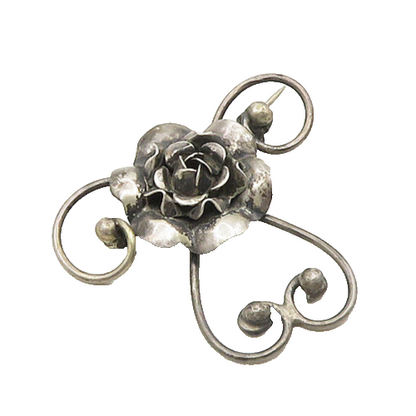 925 Sterling Silver  Vintage Dark Tone Sculpted Flower Brooch Pin  BP7385