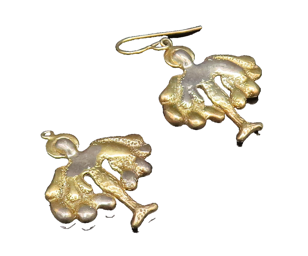 925 Sterling Silver  Vintage Two Tone Winged Figure Dangle Earrings  EG11977