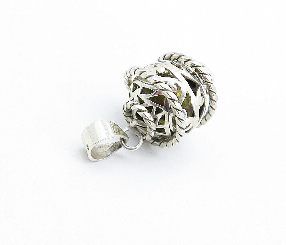 925 Sterling Silver  Turquoise Rope Twist Wrapped Caged Sphere Pendant  PT6029