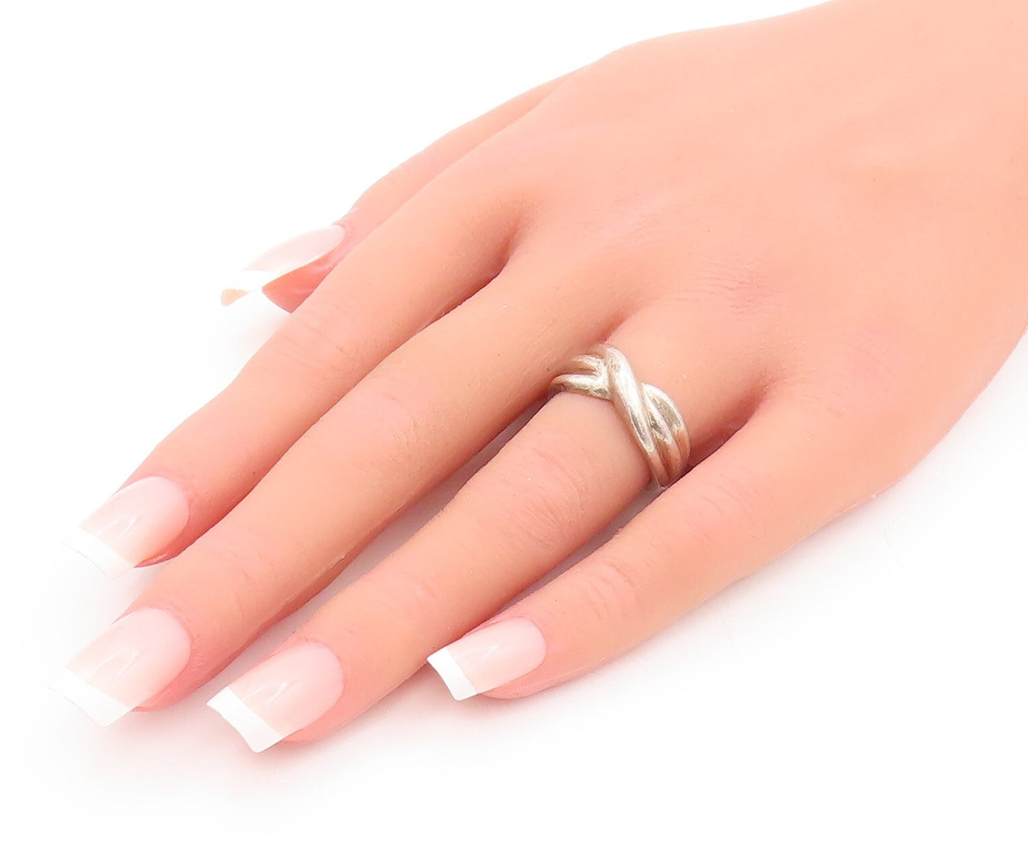 925 Sterling Silver Vintage Ring Solid Carved Roped X  Sz 6.5  RG28791