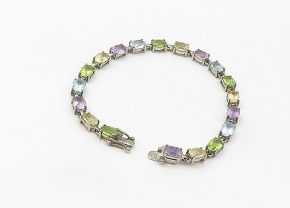 925 Sterling Silver  Vintage Peridot Topaz & Amethyst Chain Bracelet  BT8560