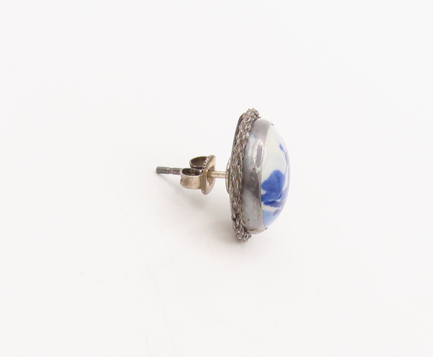 HOLLAND 925 Silver  Vintage Painted Dome Halo Twisted Rope Earrings  EG12698