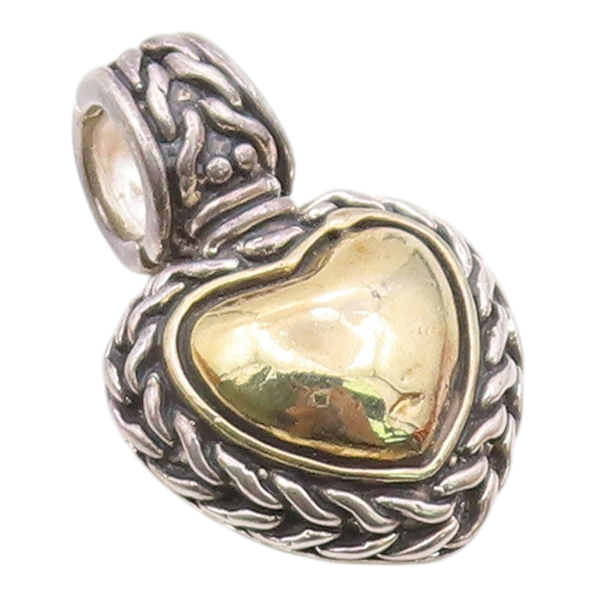 925 Sterling Silver  Vintage Shiny Two Tone Love Heart Cutout Pendant  PT16995