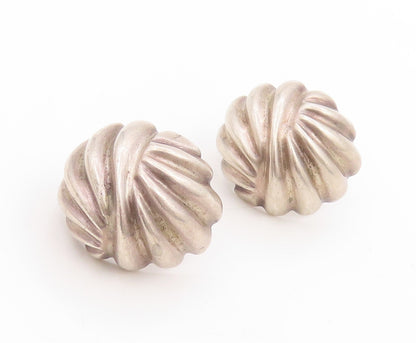 14k Gold & 925 Sterling Silver Vintage Earrings BAYANIHAN Ribbed Dome  EG14026