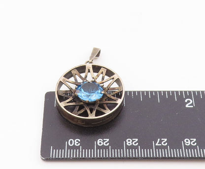 EUROPEAN 925 Sterling Silver  Vintage Blue Topaz Modernist Pendant  PT18783