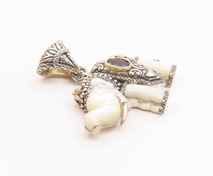 BIXBY 925 Silver & 18K GOLD Vintage Mother Of Pearl & Garnet Pendant  PT13187