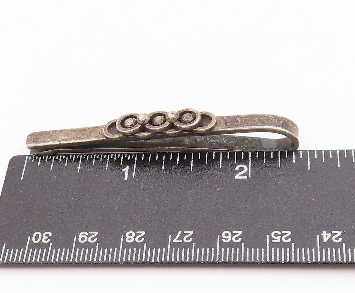 925 Sterling Silver Vintage Tie Clip DENMARK Dark Tone Engraved Clasp  TR3954