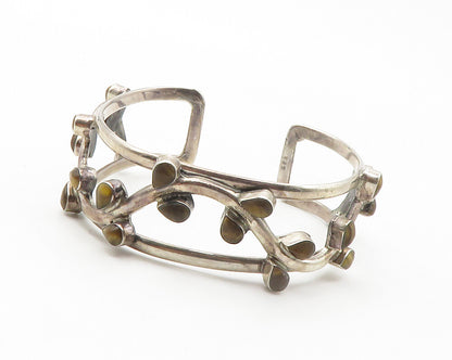 925 Sterling Silver  Vintage Tiger's Eye Floral Vine Cuff Bracelet  BT5508