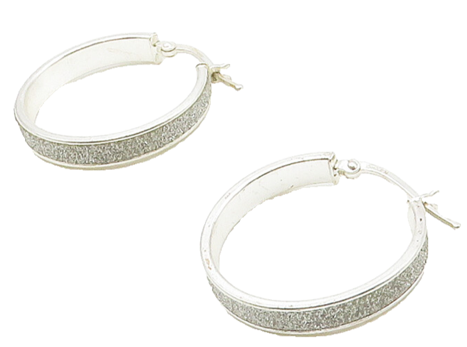 925 Sterling Silver  Sparkling Frosted Round Hoop Earrings  EG8347