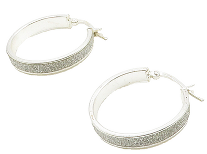 925 Sterling Silver  Sparkling Frosted Round Hoop Earrings  EG8347