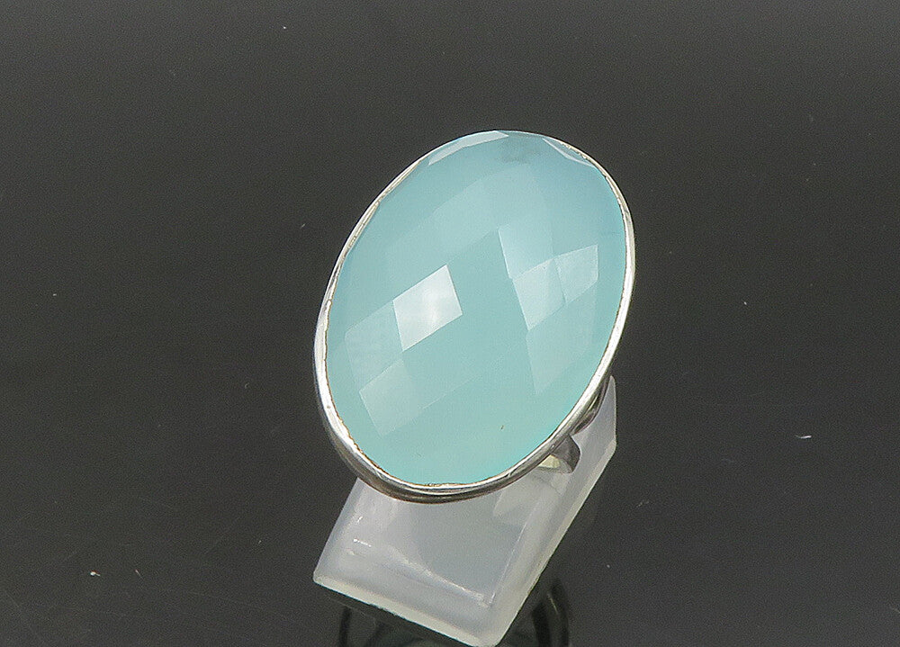 925 Sterling Silver  Vintage Faceted Chalcedony Cocktail Ring Sz 6.5  RG21866