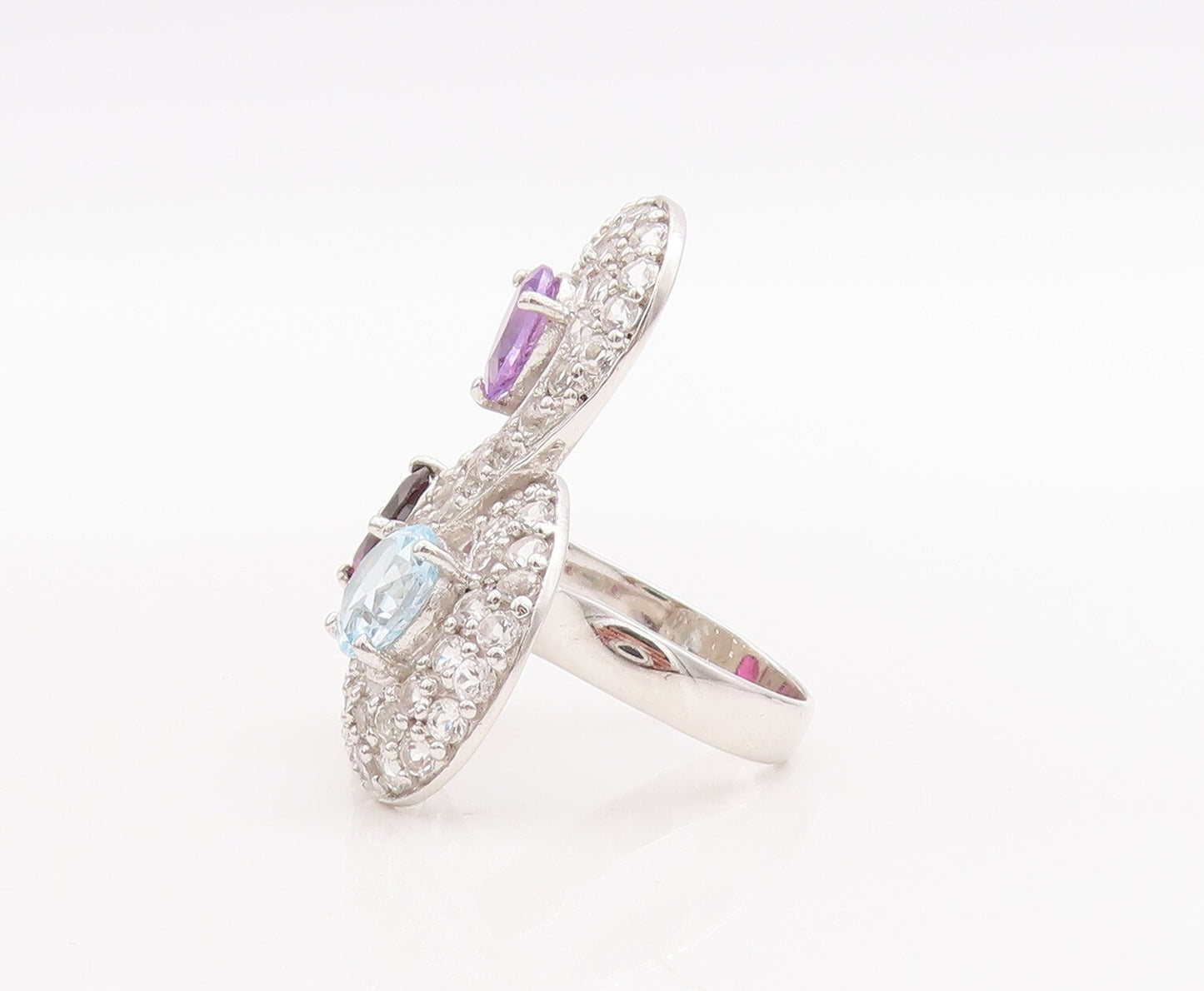 925 Sterling Silver Vintage Ring Multi Shaped Gemstone & CZ  Sz 7.5  RG29040