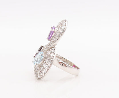 925 Sterling Silver Vintage Ring Multi Shaped Gemstone & CZ  Sz 7.5  RG29040
