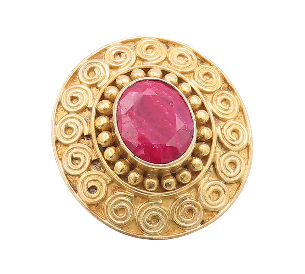 925 Sterling Silver Vintage Ring Gold Plated Carved Red Gemstone  Sz 8  RG29443